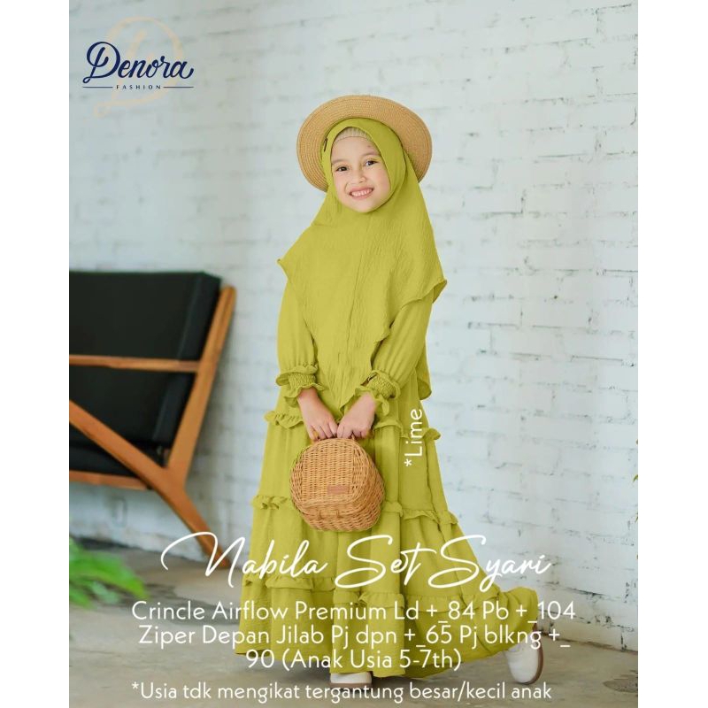 NABILA SET SYARI KIDS| PAKAIAN DRESS ANAK PEREMPUAN MUSLIM | BY DENORA