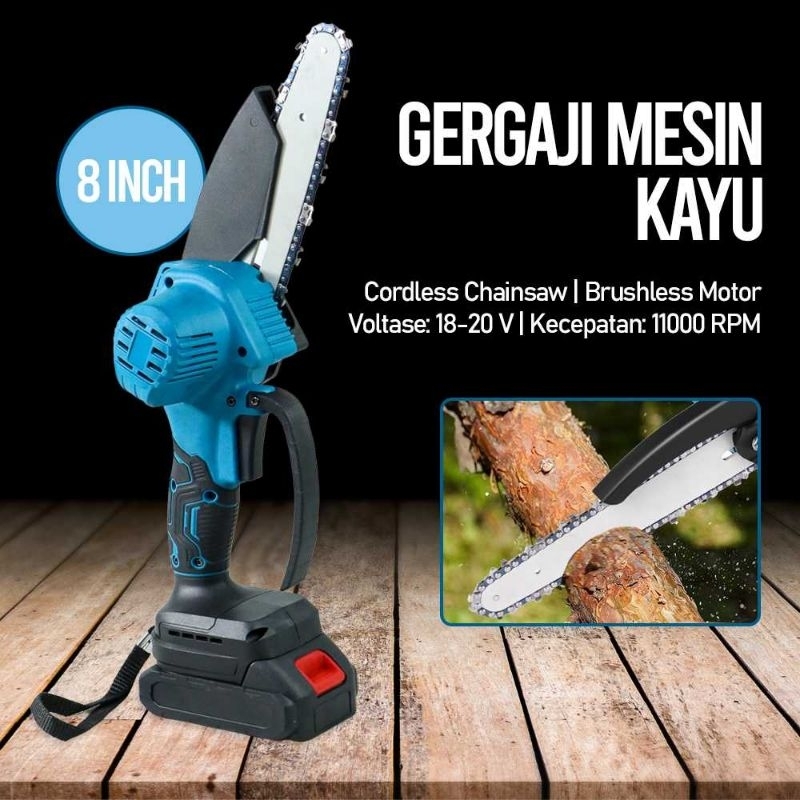 BL MOTOR 8 inch Gergaji Mesin Kayu Cordless Chainsaw Brushless Motor 20V - 388VF