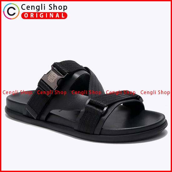 EM54 SANDAL SLIDE EVERBEST PRIA ORIGINAL CASUAL KULIT BRANDED HITAM