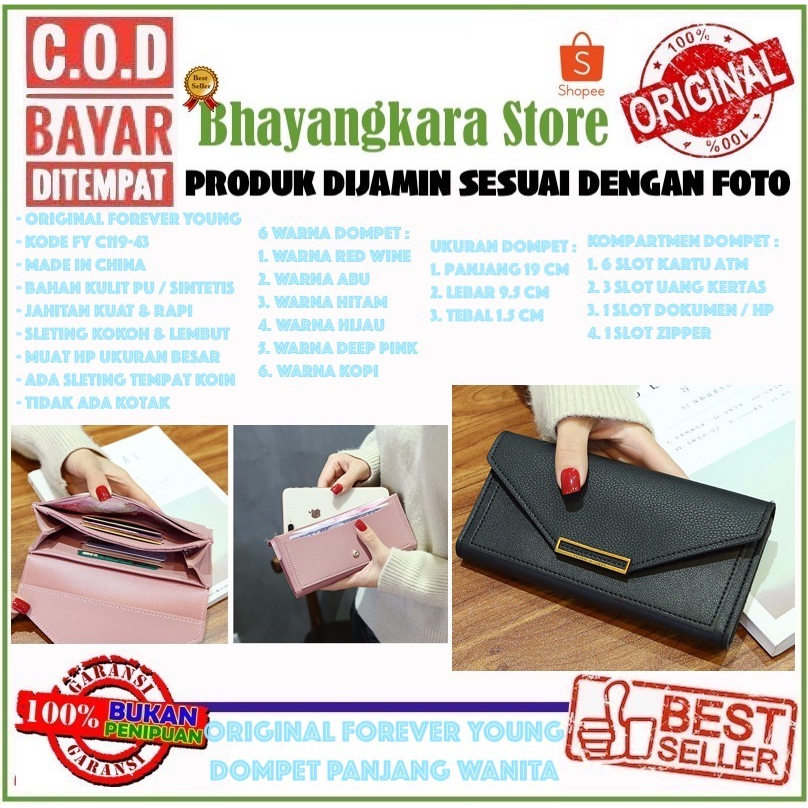 IMPOR ORIGINAL FOREVER YOUNG C119-43 DOMPET UANG PANJANG PENUTUP KANCING