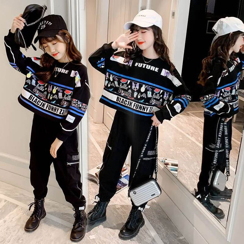 Setelan Celana Anak Perempuan Oversize Top Future Black