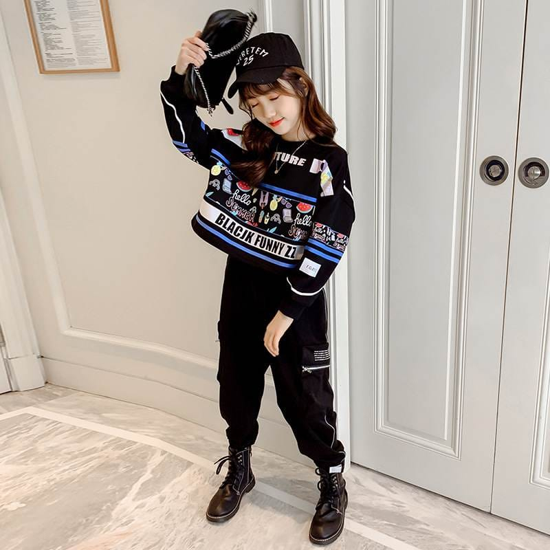 Setelan Celana Anak Perempuan Oversize Top Future Black