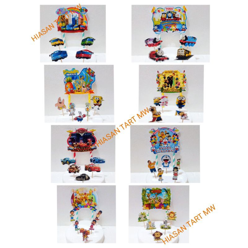 (S) Topper Cake Ulang Tahun Kertas Doraemon Cars Spongebob Minion Upin Ipin Tayo Thomas / Hiasan Kue