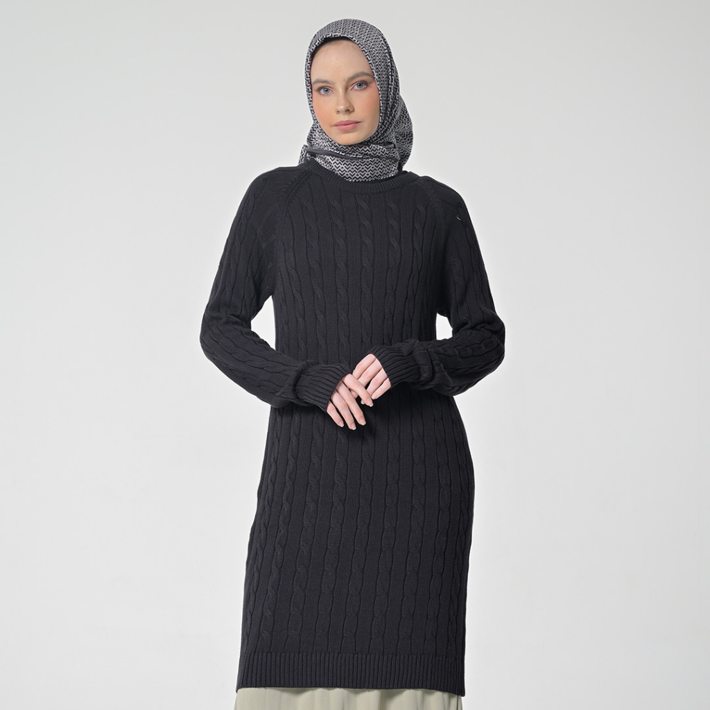 Hanna Knit Midi Dress Rajut Viscose Cotton Baju Terusan Knitwear Formal Casual Hitam Sabrina 030323
