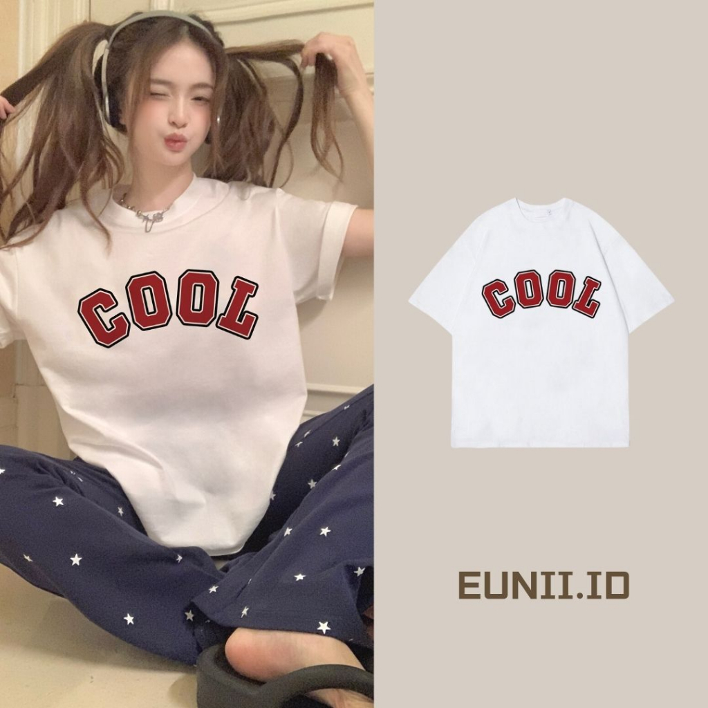 EUNII T-shirt Lengan Pendek Vintage Cool Girl Printing Korean Style/Kaos Atasan Wanita/Baju Wanita/Kaos Wanita