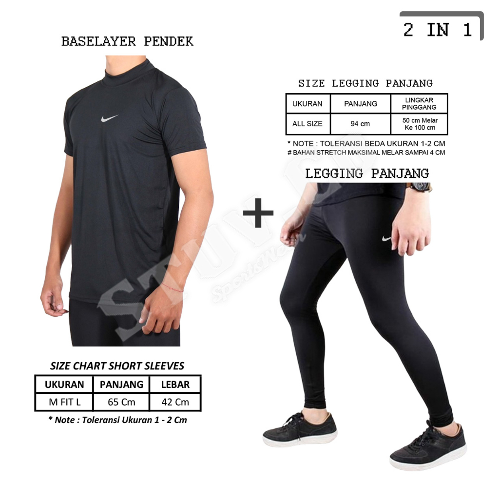 2IN1 STELAN OLAHRAGA MANSET BASELAYER LENGAN PENDEK DAN LEGGING PANJANG OLAHRAGA PRIA WANITA