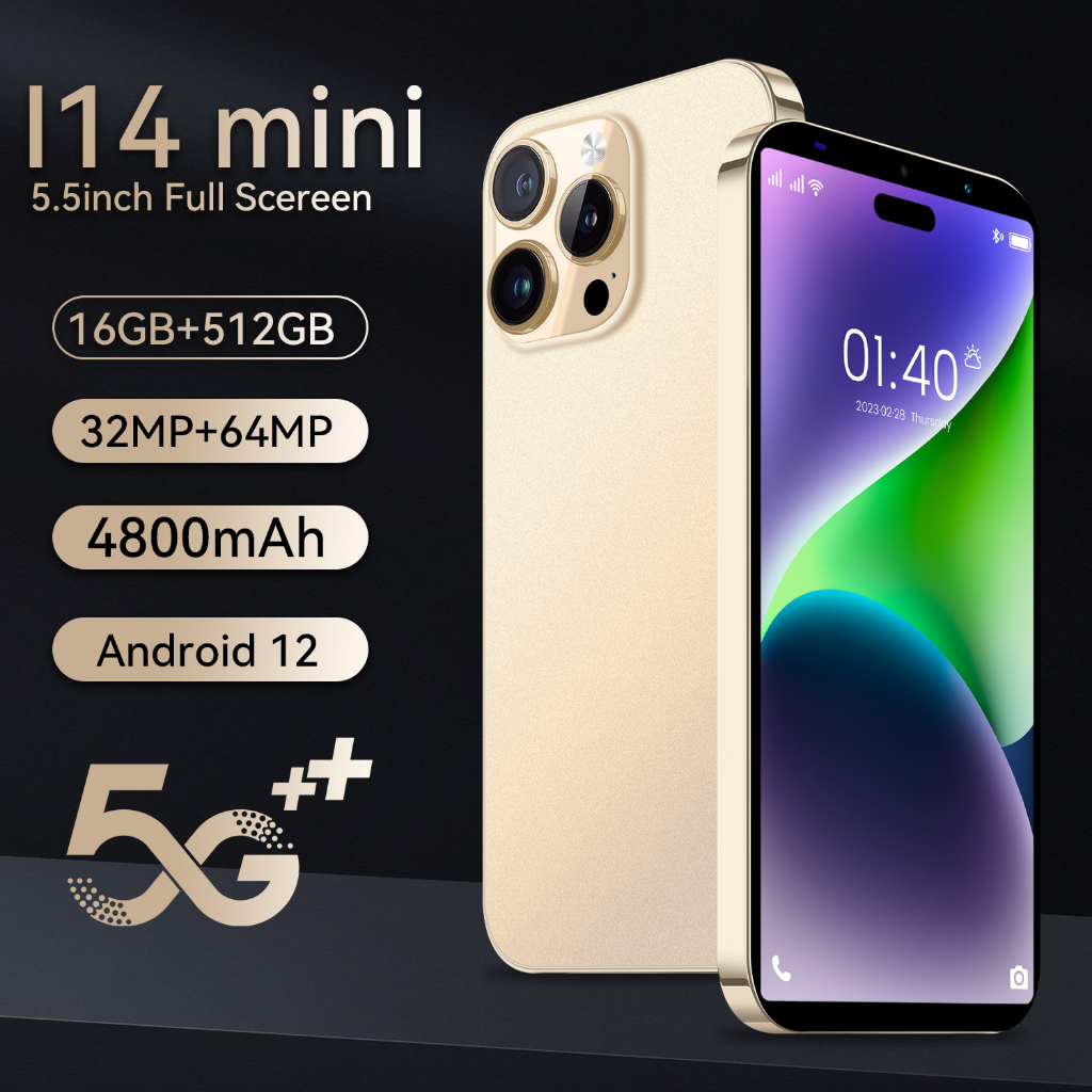 【Hp Baru】Smartphone i14 mini 5.5 Inci Layar Penuh 4800mAh Baterai Besar Kecepatan Refresh Tinggi 144