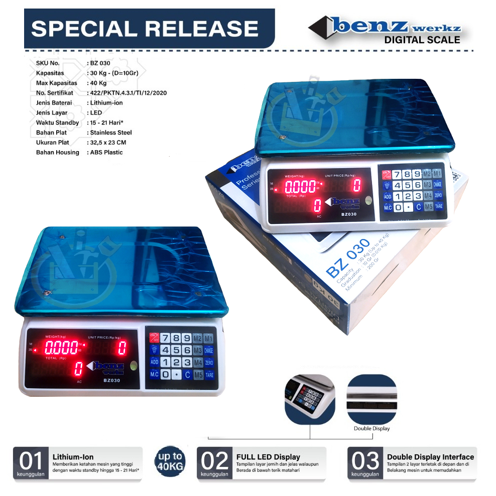 BENZ BZ 030 BZ 032 Timbangan Duduk Digital 30 Kg Up to 40 Kg / Timbangan Digital Buah Sayur Laundry 30kg