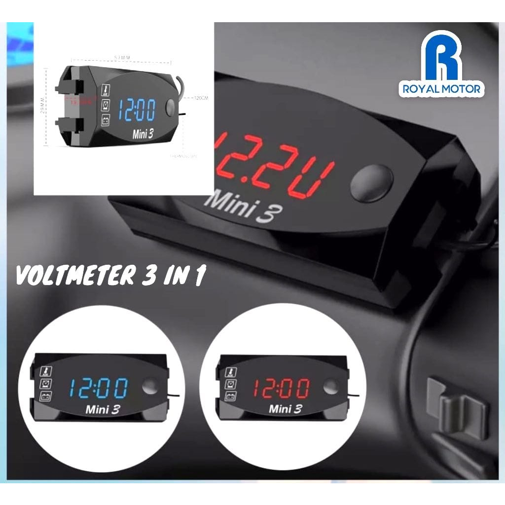 VOLTMETER AKI 3 IN 1 SUHU JAM ALAT PENGUKUR DAYA AKI MINI 3IN1 PLUS PENGUKUR SUHU UDARA DAN JAM DIGITAL UNIVERSAL BISA MOTOR DAN MOBIL