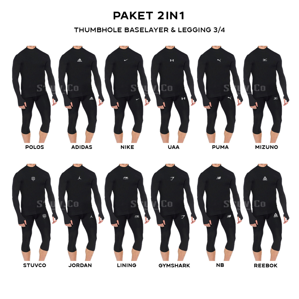 PAKET 2IN1 OLAHRAGA MANSET BASELAYER TANGAN PANJANG JARI DAN CELANA LEGGING PENDEK OLAHRAGA