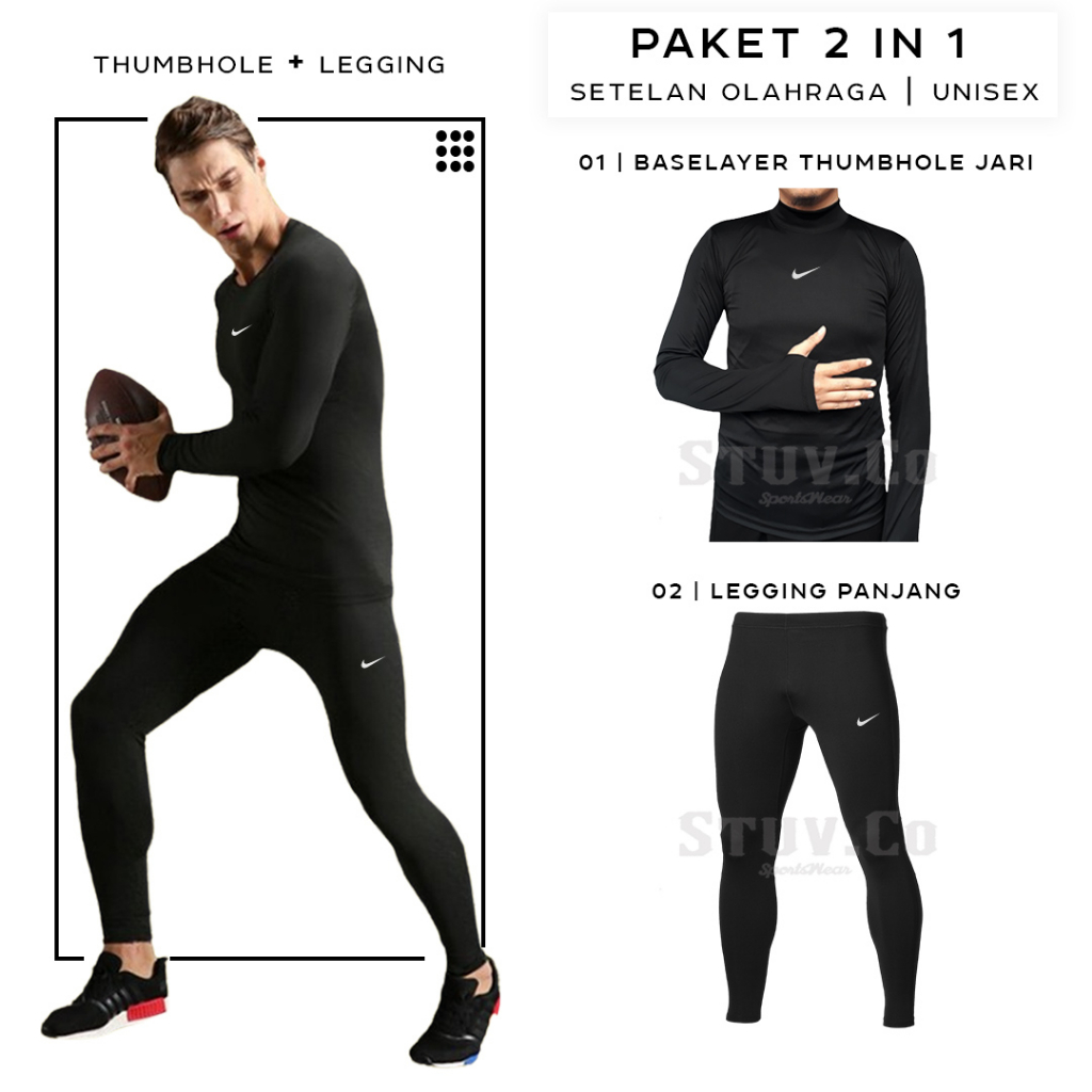 PAKET 2IN1 MANSET BASELAYER THUMBHOLE DAN LEGGING PANJANG OLAHRAGA