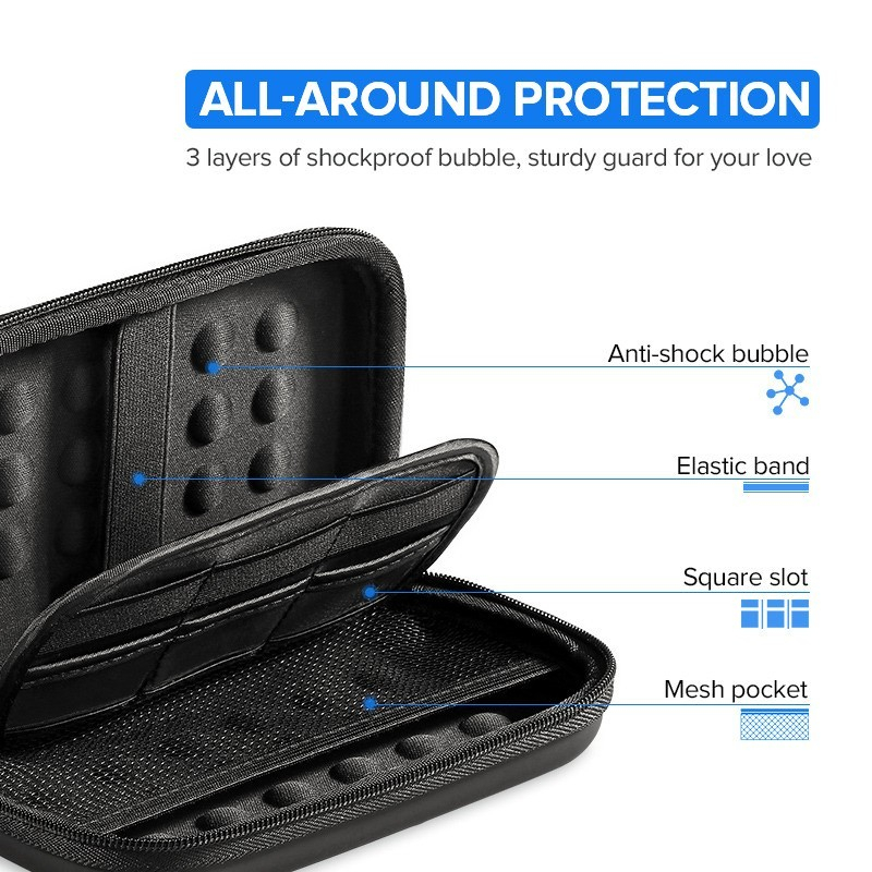 UGREEN ORIGINAL Organizer Hard Case Small Pouch Black Eva Bag Tempat Headset Earphone Kabel Charger Flashdisk FD Flash Disk Kotak Kecil Storage Travel