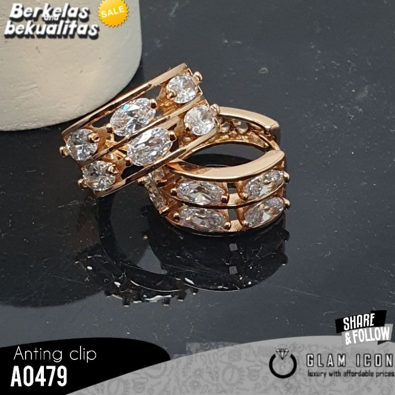 Anting Clip motif mata baris dua elegant A0479