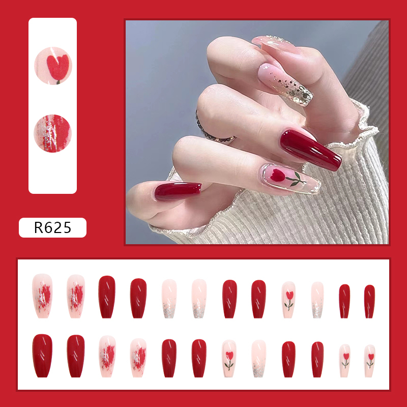 Pretty Kuku Palsu 24Pcs Tipe R Free Lem/Fake Nails Cute Non Box/Long Nails Fashion Acylic Free lem 2gr/Fake Nail Art