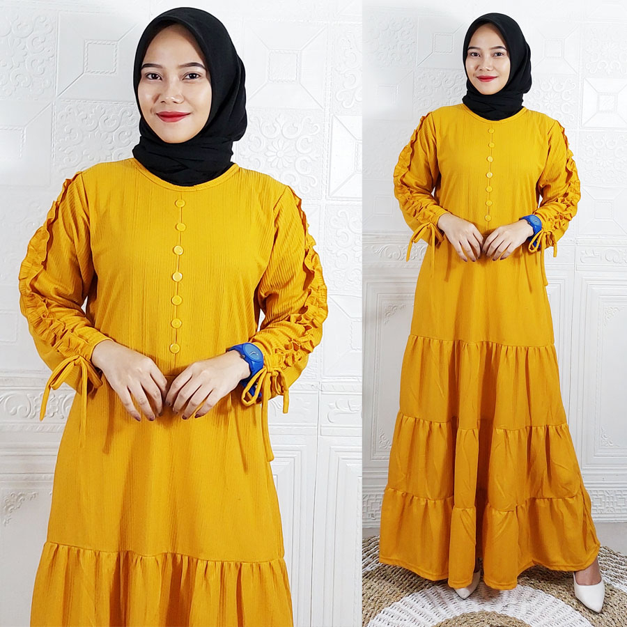 CARLINA GAMIS LAELA MAXY KNIT RAJUT LENGAN KERUT MODEL SUSUN