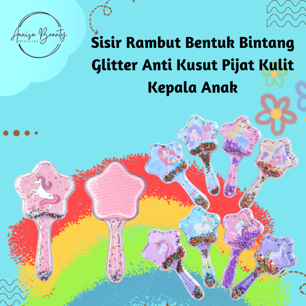 Sisir Rambut Bentuk Bintang Glitter Anti Kusut Pijat Kulit Kepala Anak