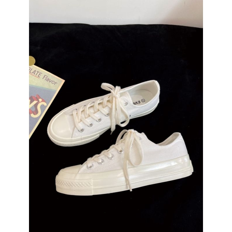 SEPATU SNEAKERS WANITA KANVAS WHITE LOW IMPORT 100% | SEPATU KOREA