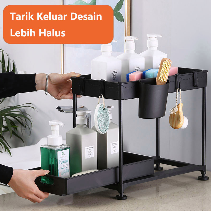 Kitchen Rack Rak Kabinet Lemari Dapur Keranjang Geser Laci Rak Tarik Rak 2 Lapisan