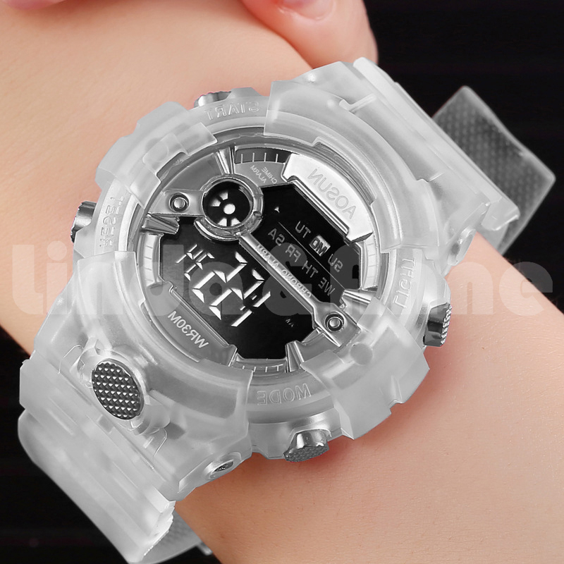 Jam Tangan Wanita Strap Rubber Transparan Display Digital Korean Fashion Import