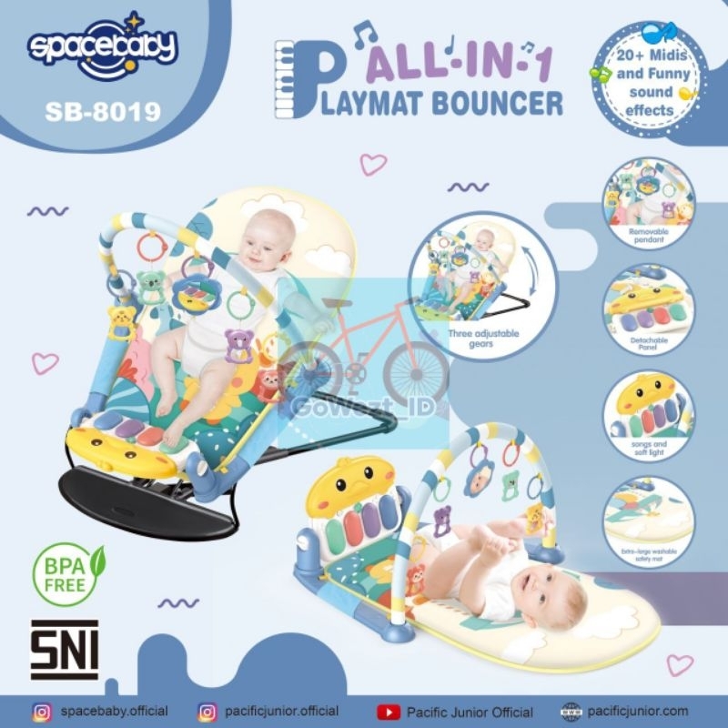 Mainan Playmat Bouncer Piano Anak SB 8019 Spacebaby Multifungsi 2 in 1 Space Baby | High Quality