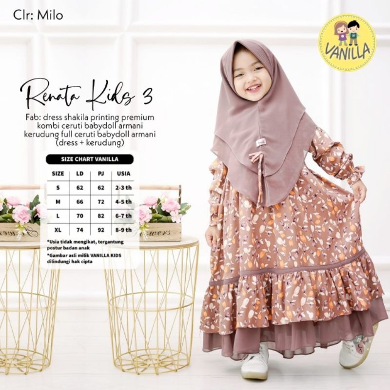 RENATA KIDS #3 BY VANILA GAMIS ANAK FREE JILBAB SIZE 2-9 TAHUN