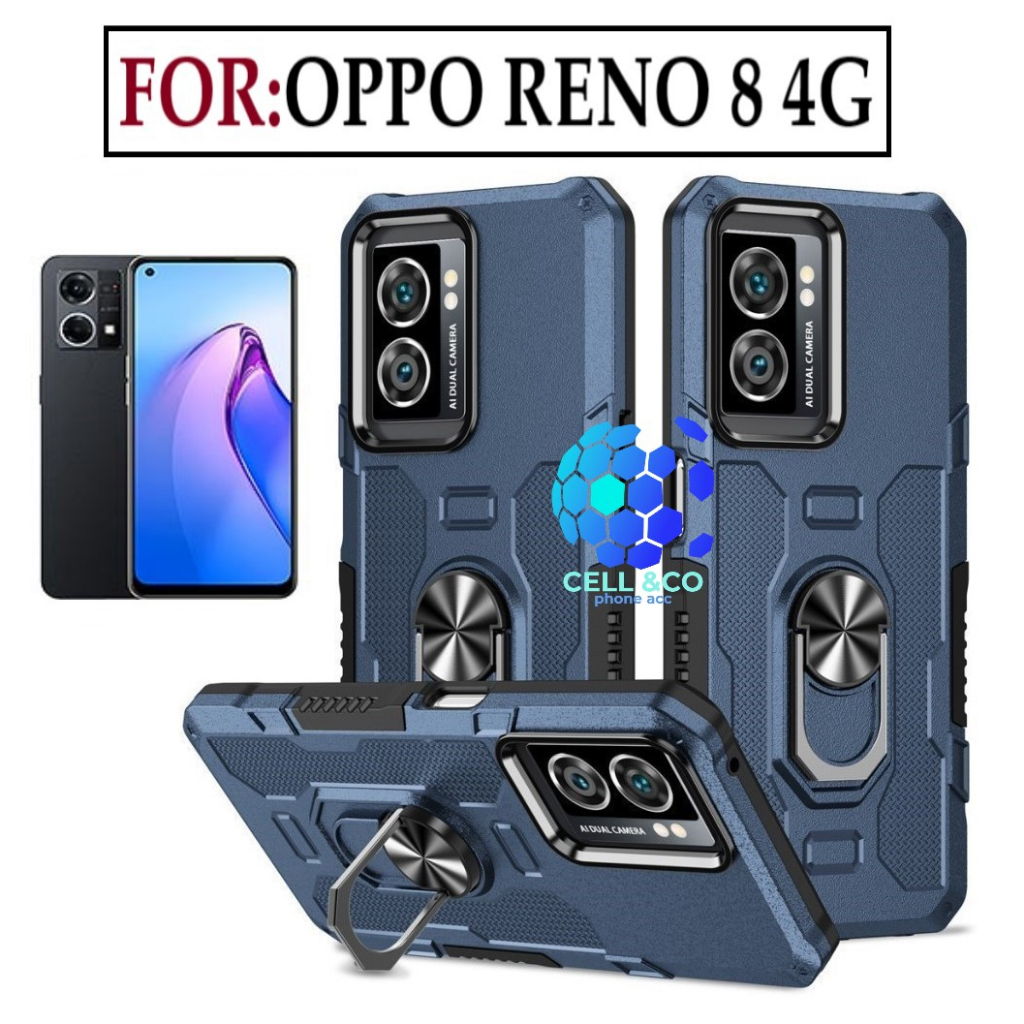 Case Armor OPPO RENO 8 4G Iring Cincin Magnetic Kesing Hp Protect kamera Premium Hard Case Standing Robot Pelindung Kamera