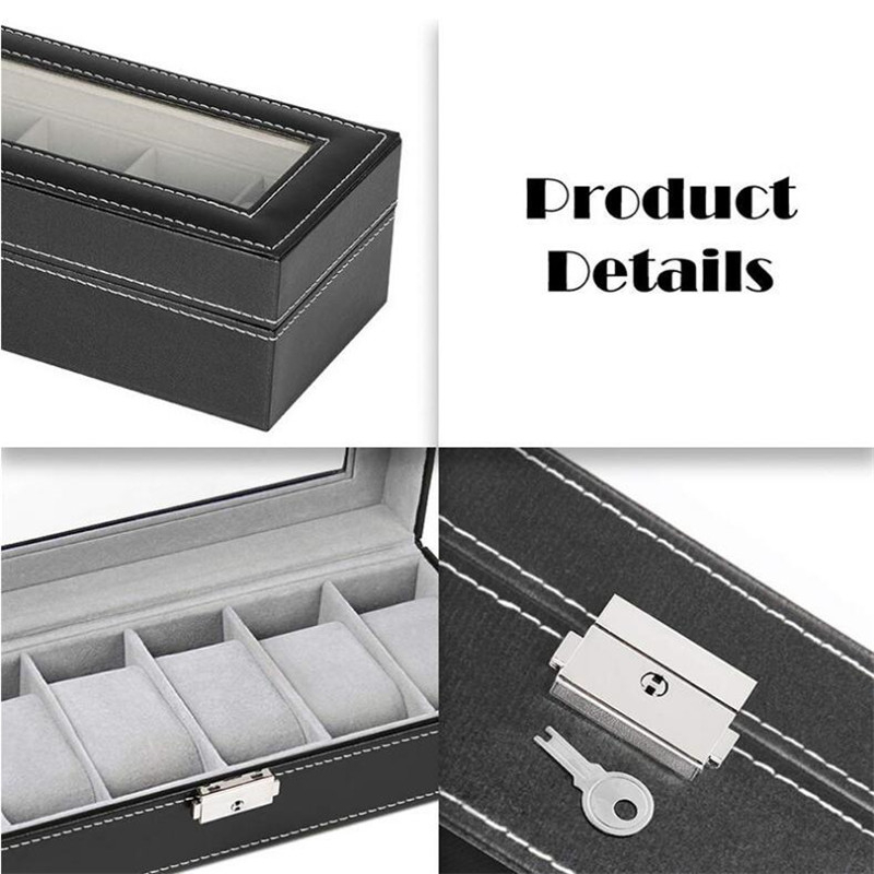 Kotak Penyimpanan Jam Tangan Storage Organizer Watch Box 6 Grid - NIE6 - Black/Gray