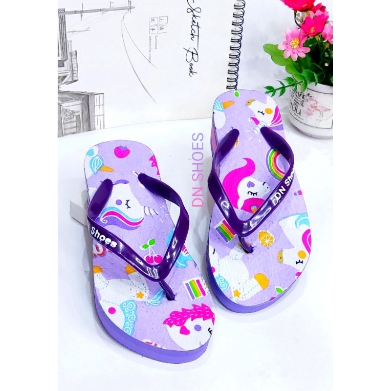 Wedges Anak Perempuan Sandal Tinggi Jepit Anak Karakter Unicorn Ungu Cute Lucu Murah