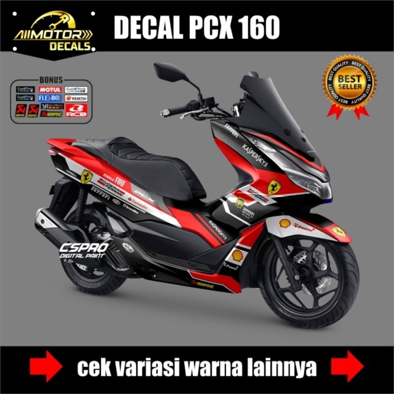 Decal FullBody Honda Pcx 160 Abs/Cbs New Motif Ferrari - Stiker Striping Motor Pcx 160 Baru