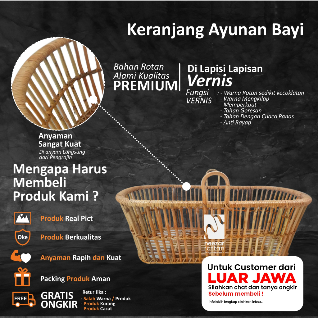 (Keranjang Saja) Ayunan Bayi Rotan, Ayunan Anak Baby, Ayunan minimalis Tidur Bayi,