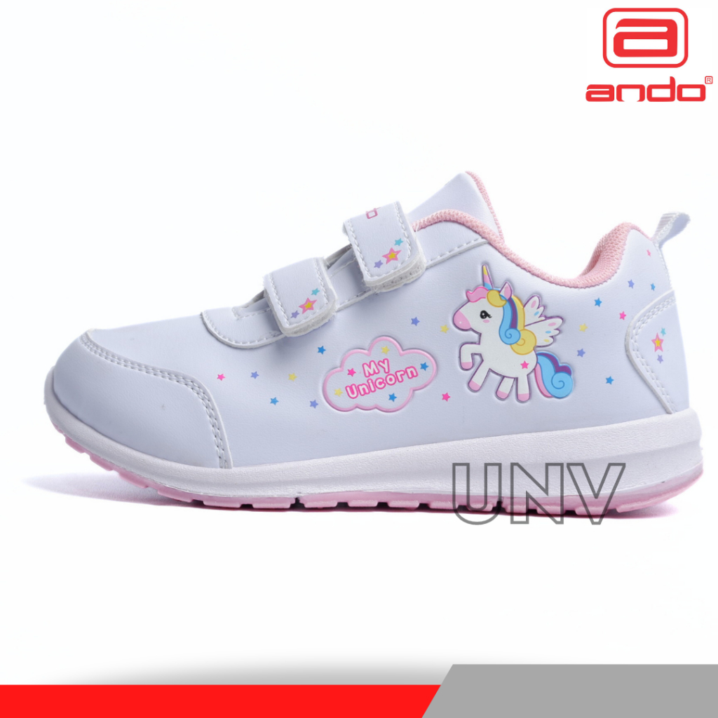 SEPATU SEKOLAH ANAK PAUD TK BALITA PEREMPUAN USIA 2 3 4 5 TAHUN ANDO UNICORN MINICORN PUTIH PINK