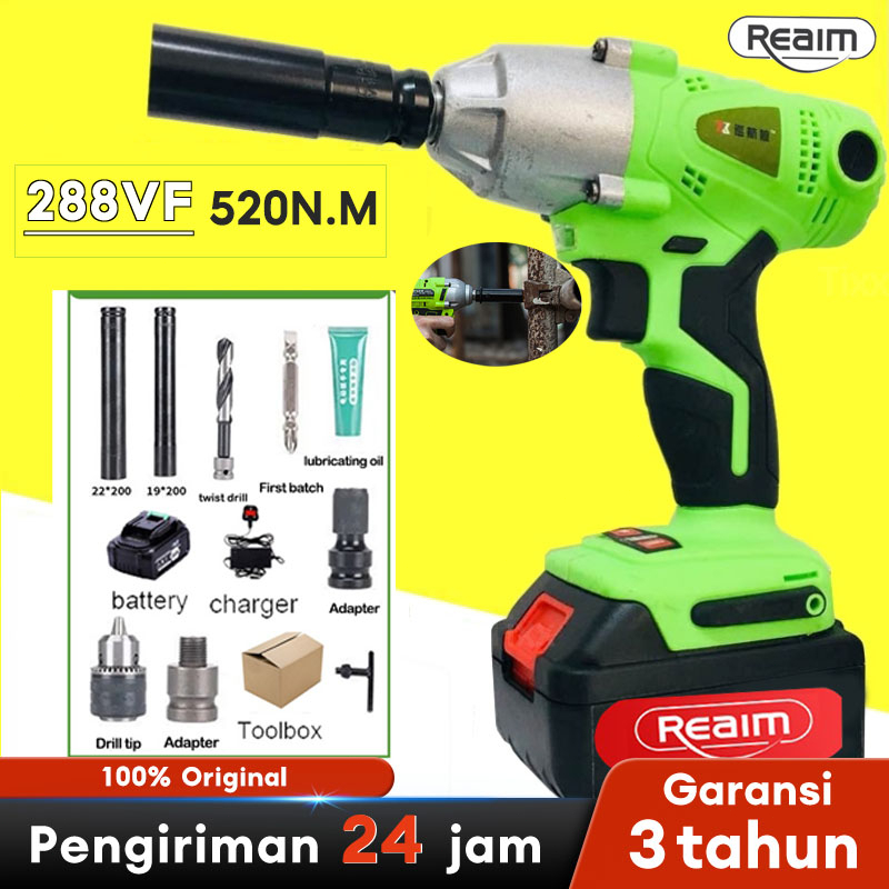 Reaim 288V Cordless Impact wrench Wandeva Impact Wrench 2 baterai Kunci pas Mengusahakan pengeboran