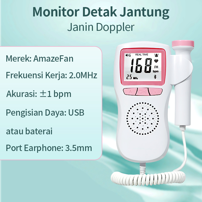 AmazeFan dopler detak jantung bayi Ibu hamil Fetal Doppler Suara jernih &amp; USB &amp; Headphone Alat Deteksi Jantung Janin Bayi Bluetooth &amp; Digital Kurva &amp; sensitif Baby heart rate monitor portabel Bayi Fetal Doppler