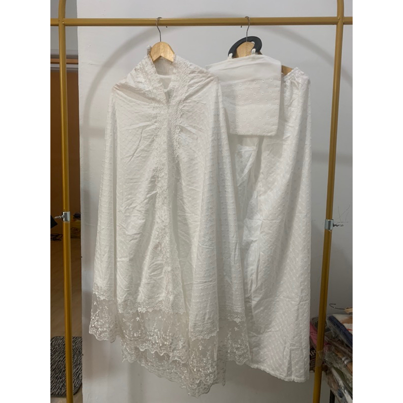 Mukena Bordir Putih/ MUKENA LEBARAN/MUKENA UMROH/MUKENA HAJI/FULL BORDIR DAN RENDA
