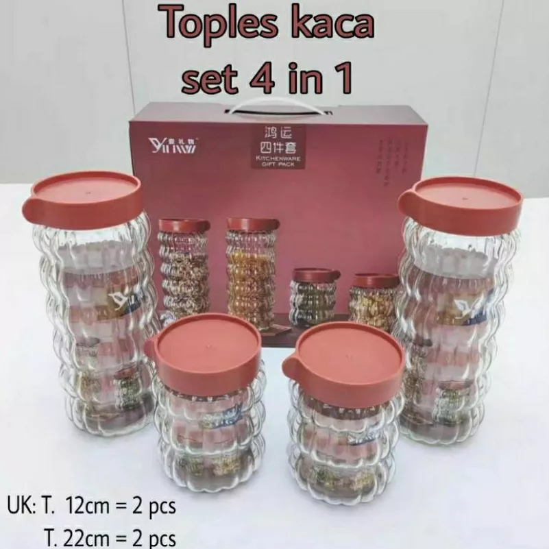 Toples kaca 4 in 1 toples penyimpanan kue makanan kacang biji kedap udara toples lebaran