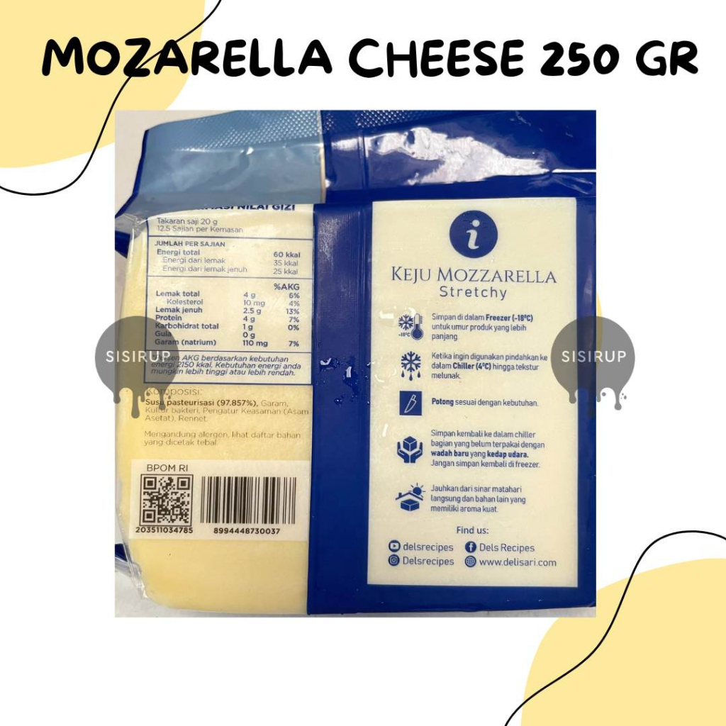 DEL'S Mozzarella Cheese 250GR / Keju Mozzarella / Cheese / Mozzarella