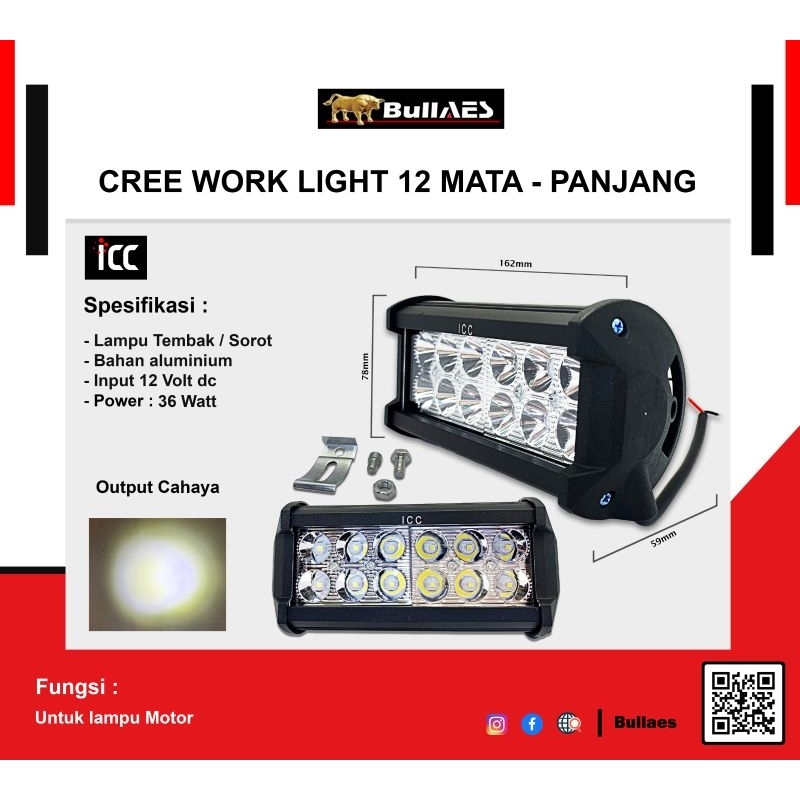 PROMO ￼Lampu Tembak 12 Mata Panjang Lampu Sorot Universal Mobil motor MERK ICC