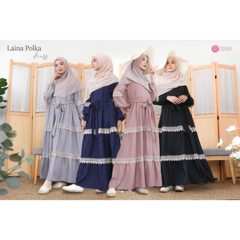 Laina Polka Dress - Zizara - Gamis Polkadot Renda Shakila