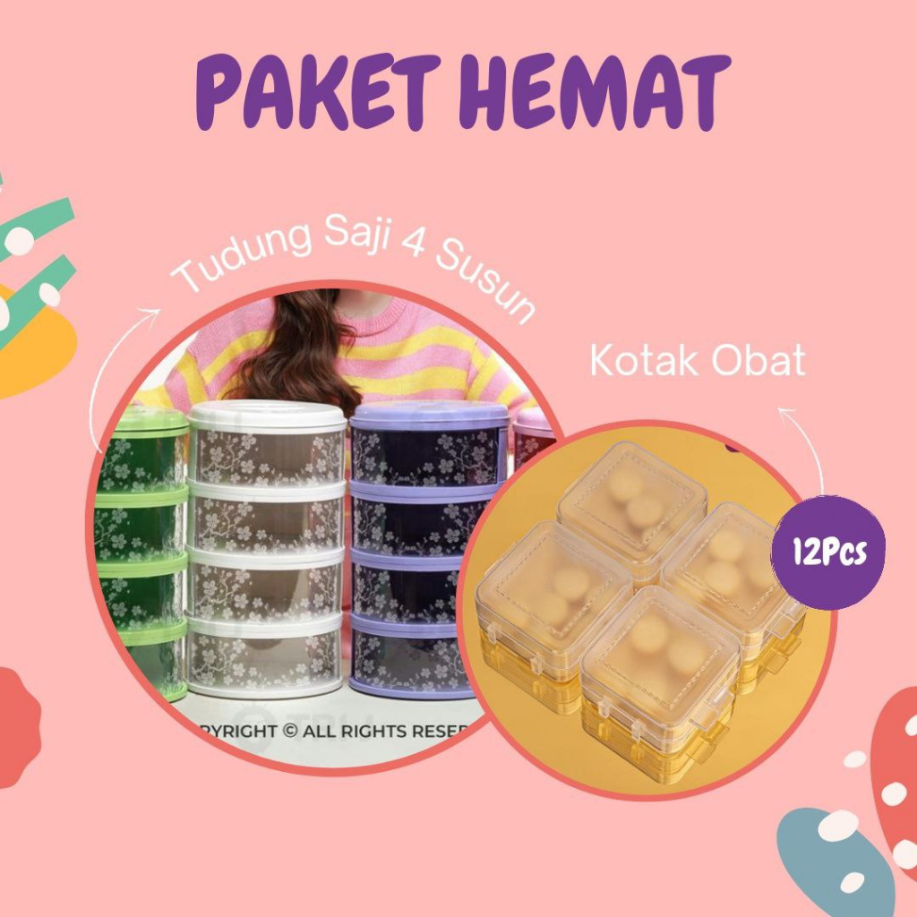 Paket Hemat Bundling Tudung Saji 4 Susun Tri J + Kotak acc/ Kotak Obat/ Kotak Serbaguna