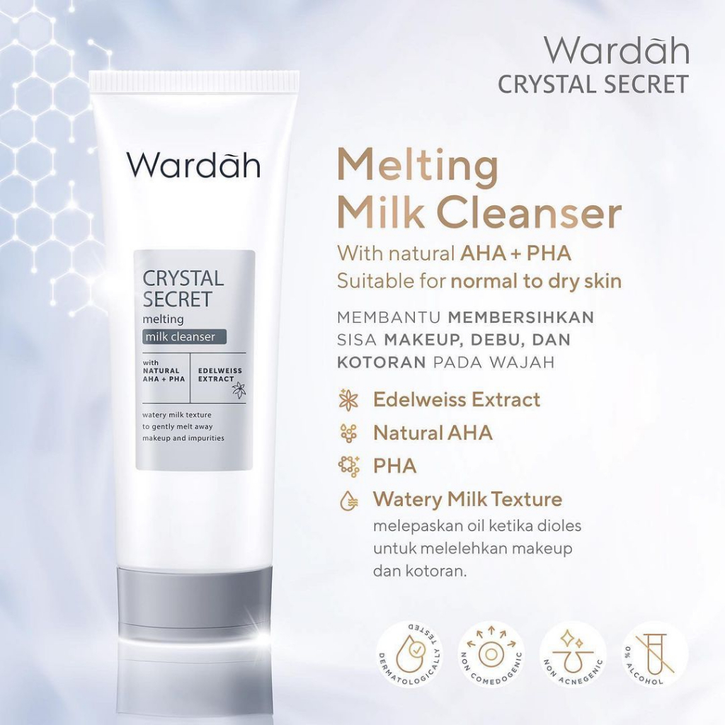 Wardah Crystal White Secret Milk Cleanser / Pure Brightening Cleanser - 100ml / 150ml - Pembersih Wajah Natural AHA+PHA dan Edelweiss Extract - Mencerahkan dan Melembabkan Wajah Wardah