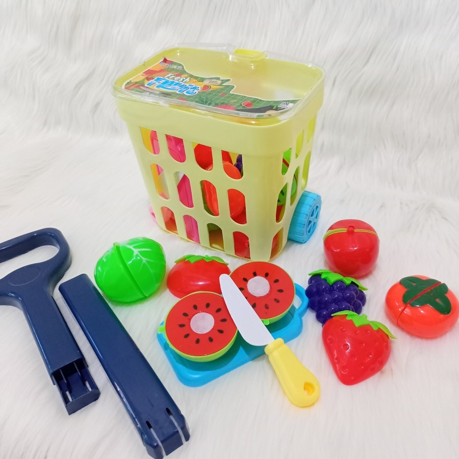 Mainan Anak Perempuan Buah Potong Trolley -Fresh Fruit Supermarket