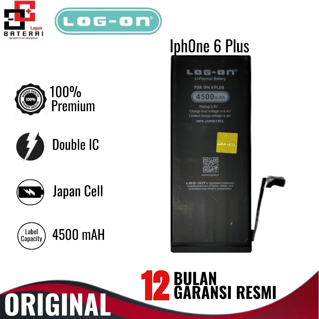 LOG - ON Baterai Ipon 6 Plus Double IC Protection Battery Batre