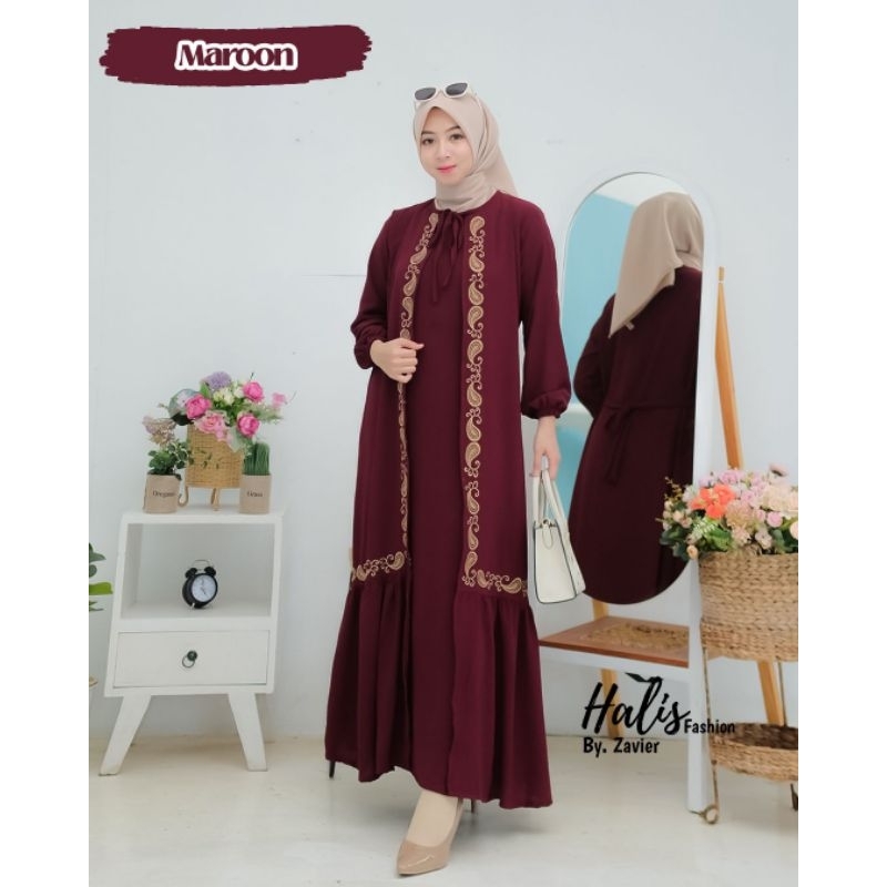 GAMIS CRINGKLE BORDIR ROMPI HALIS LEBARAN OOTD STYLE SYARI MODEL TERBARU