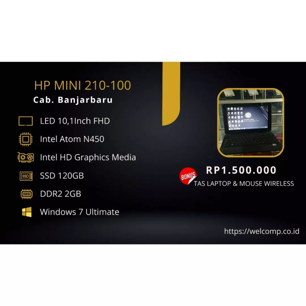 Laptop 2ND HP Mini 210-1000 Second Bergaransi 1 Tahun