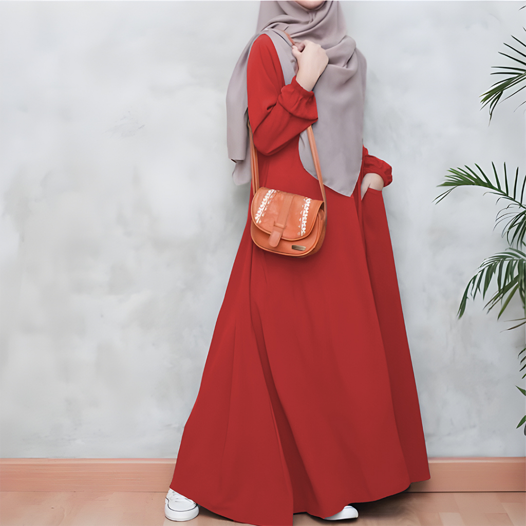 Gamis Dress Polos Lengan Karet Size S M L XL XXL Bahan Ity Crepe