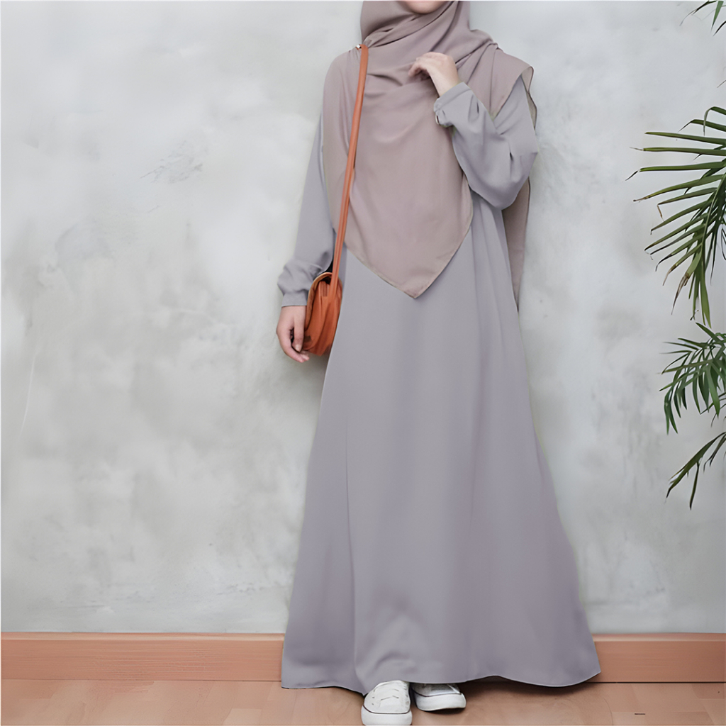 Gamis Dress Polos Lengan Karet Size S M L XL XXL Bahan Ity Crepe