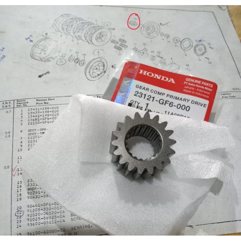 Gear Comp Primary Drive Atau Gigi Kopling Kecil Honda Win 100 Kode 23121-GF6-000