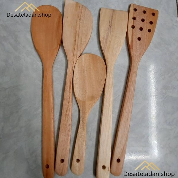 COD ✨ Spatula Kayu 1 Set Isi 5 Pcs Dengan Centong Nasi / Sodet Kayu Mahoni / Sepatula / Peralatan Ma