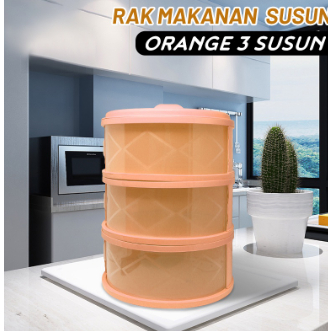 rak makanan 3 susun / tudung saji makanan 3 susun - orange