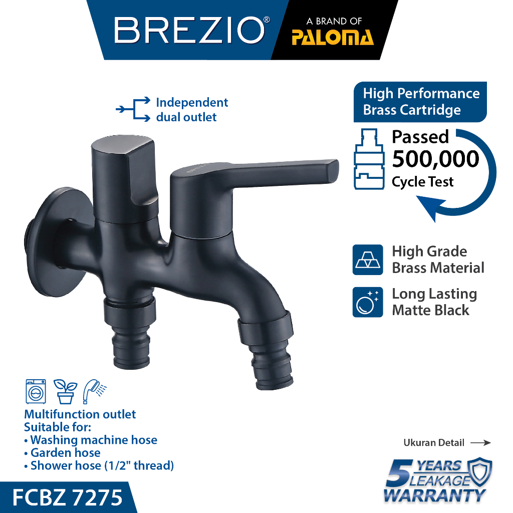 BREZIO FCBZ 7275 Keran Cabang Mesin Cuci Taman Double Tembok Kran Air